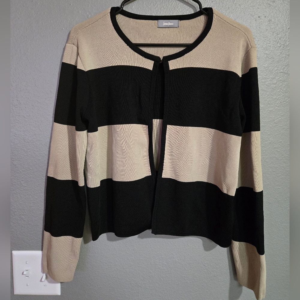 Vintage Neiman Marcus Black & Tan Striped Cardigan Size Large